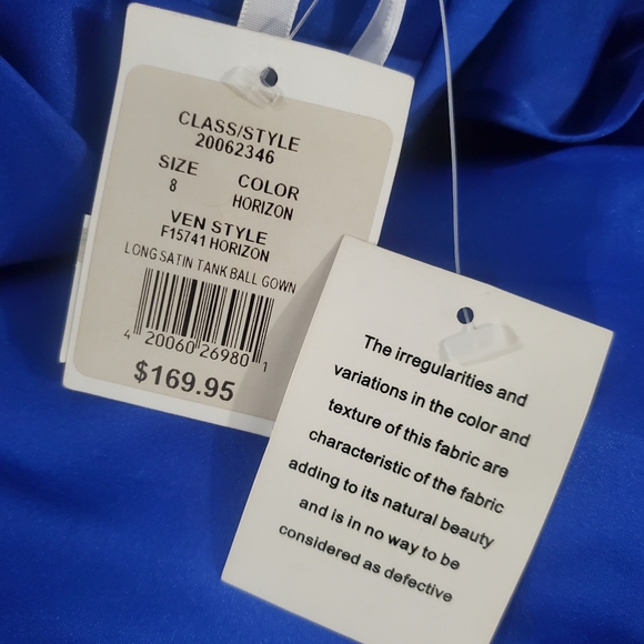 David's Bridal Horizon Blue Bridesmaid Prom Evening Long Satin Ball Gown Dress - Picture 6 of 7